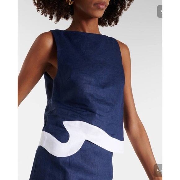 STAUD Raphael linen top Sleeveless Navy/white Sz S NEW $195 - Picture 1 of 8